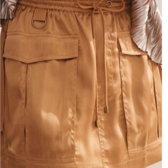 Anthropologie Love The Label Gold Cargo Satin Skirt - Picture 3 of 12